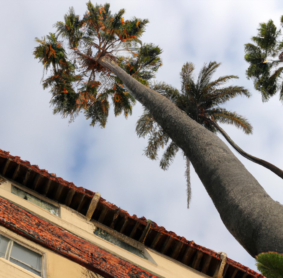 Background image of a palm tree under a cloudy sky